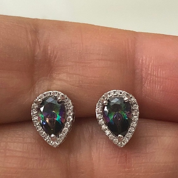 Teardrop Rainbow Mystic Topaz Stud Earrings NEW - Picture 6 of 7